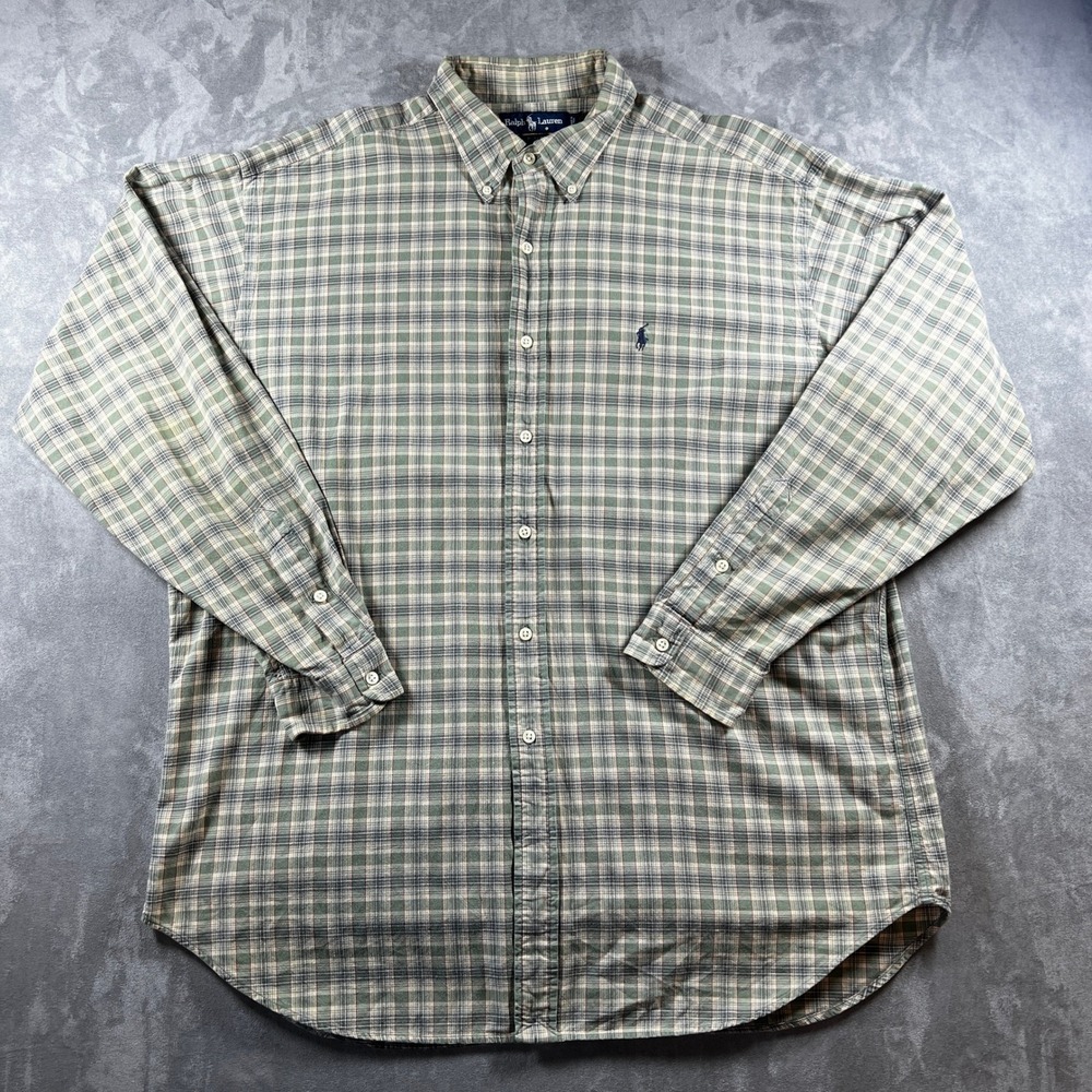 VTG Polo Ralph Lauren Blake Shirt Mens XL Green Plaid Button Down Long Sleeve